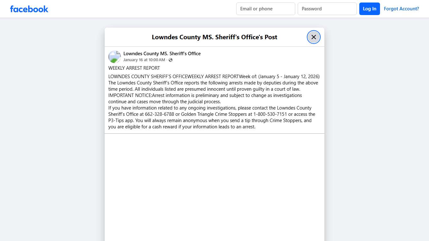 WEEKLY ARREST REPORT... - Lowndes County MS. Sheriff's Office Facebook